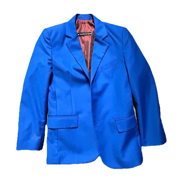 Boys Bright Blue Three Piece Tuxedo Jacket Vest Pants Size 8 - Picture 2 of 5